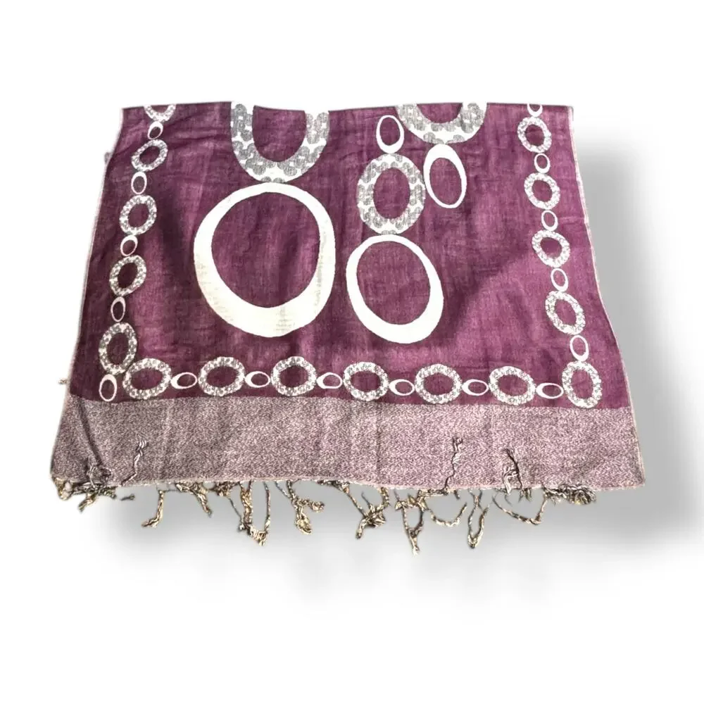 Purple‎ Reversible Geometric Circle Print Fringe Shawl Scarf Wrap Versatile